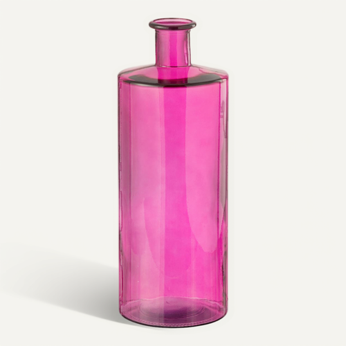 Vase Bouteille En Verre "ricot" 40cm Rose