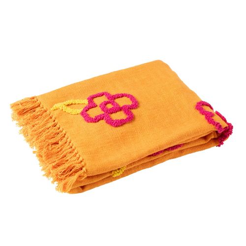 Plaid Fleur En Coton "levi" 130x180cm Orange