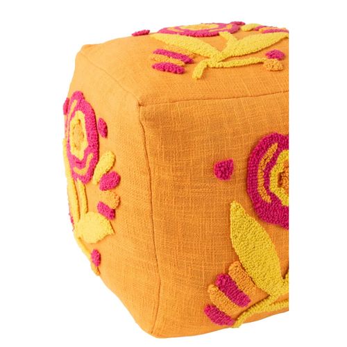 Pouf Fleur En Coton "levi" 40cm Orange