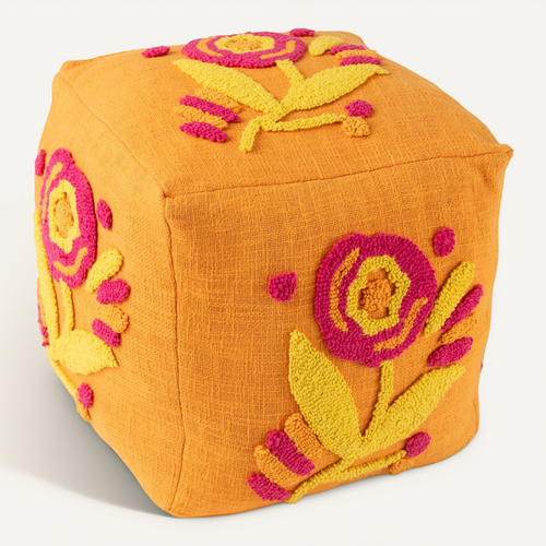 Pouf Fleur En Coton "levi" 40cm Orange