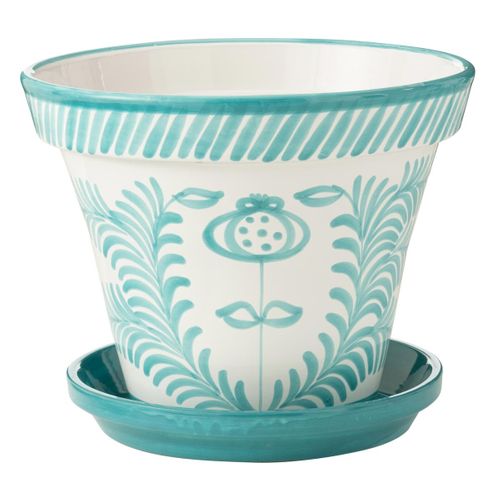 Pot Avec Soucoupe En Céramique "granada" 50cm Bleu Aqua