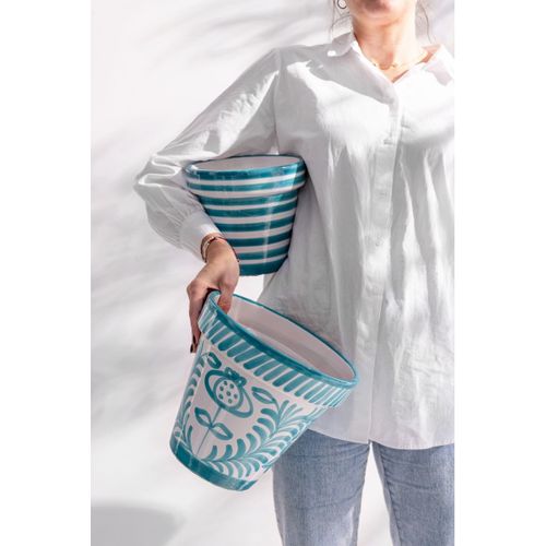 Pot Avec Soucoupe En Céramique "granada" 50cm Bleu Aqua