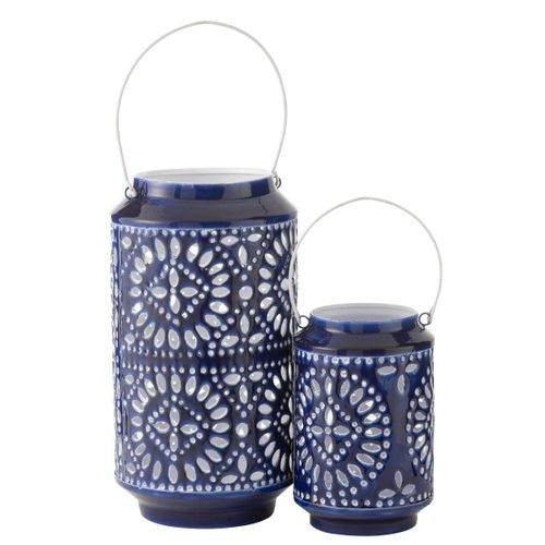 Lanterne Ajourée En Métal "nag" 33cm Bleu