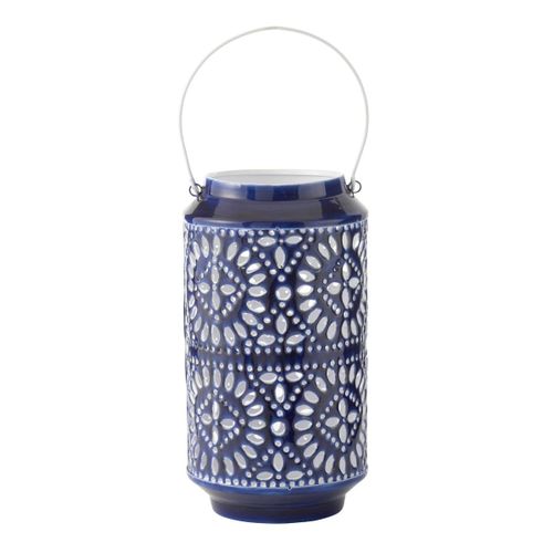 Lanterne Ajourée En Métal "nag" 33cm Bleu