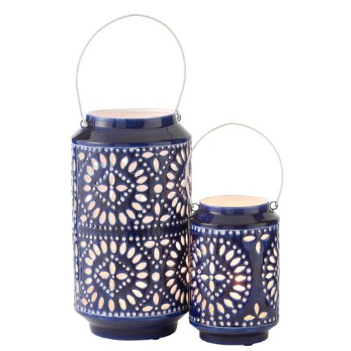 Lanterne Ajourée En Métal "nag" 33cm Bleu