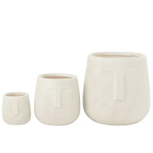Lot De 3 Cache-pots Déco "moai" 45cm Blanc