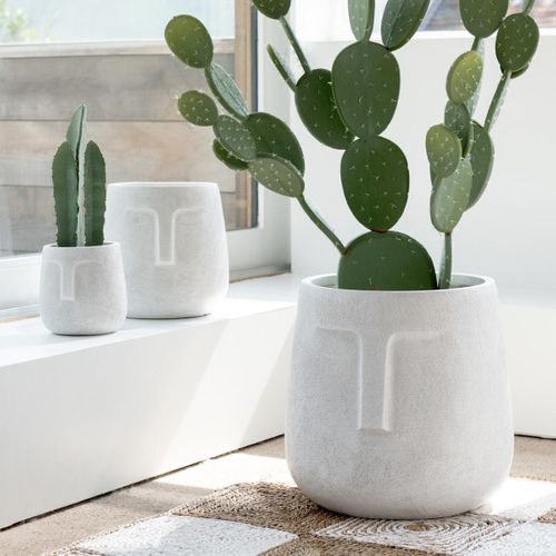 Lot De 3 Cache-pots Déco "moai" 45cm Blanc