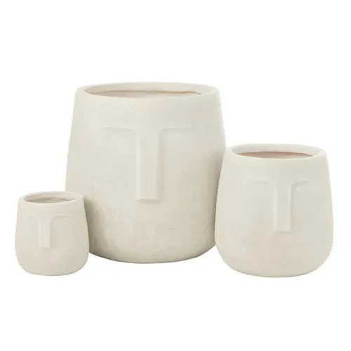 Lot De 3 Cache-pots Déco "moai" 45cm Blanc