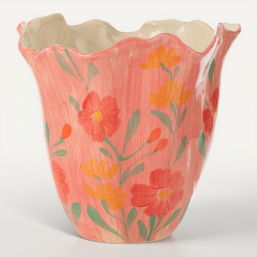 Vase Déco Fleurs En Argile "alegria" 32cm Rose