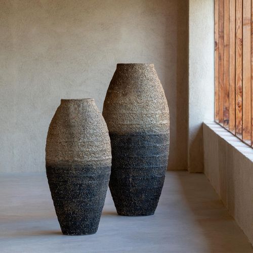 Vase Antique En Ciment "mack" 80cm Marron et Noir