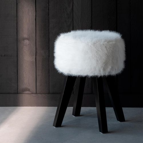 Tabouret Imitation Fourrure "bun" 30cm Blanc