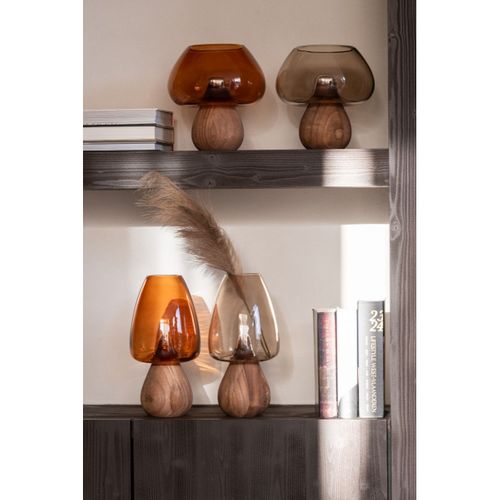 Vase Design En Verre "champignon" 23cm Caramel