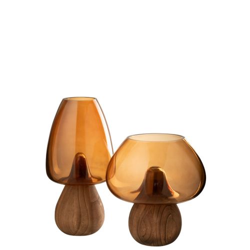 Vase Design En Verre "champignon" 23cm Caramel