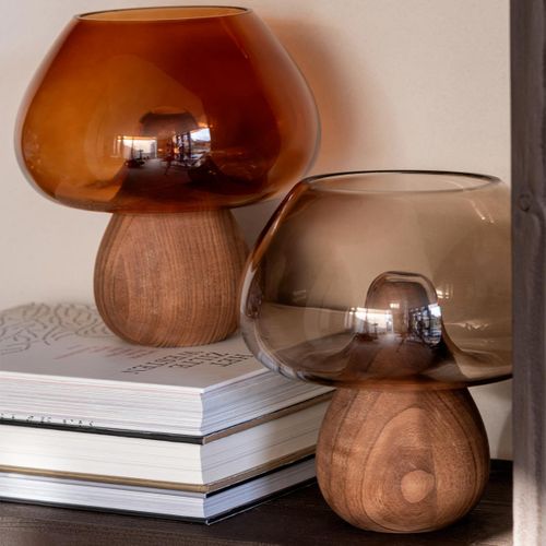 Vase Design En Verre "champignon" 23cm Caramel