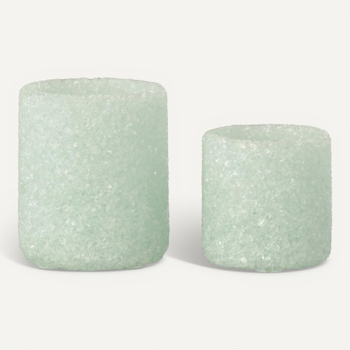 Lot De 2 Photophores En Verre "pierre" 9cm Blanc