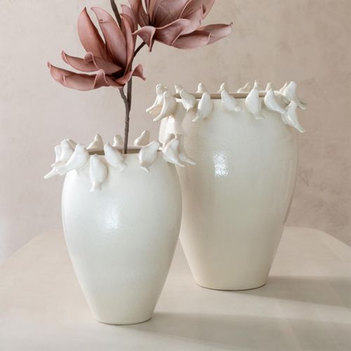 Vase Déco En Argile "budgie" 50cm Blanc