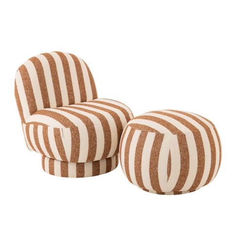 Fauteuil À Rayures "ligné" 76cm Camel et Blanc Cassé