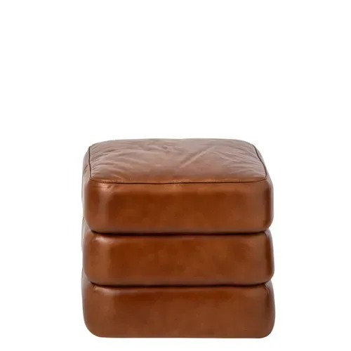 Pouf Carré En Cuir "austin" 46cm Camel