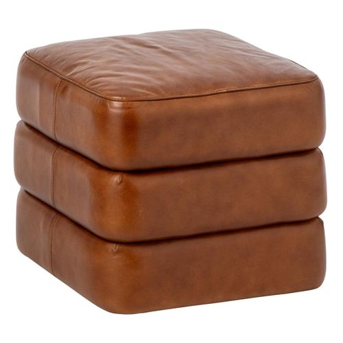 Pouf Carré En Cuir "austin" 46cm Camel