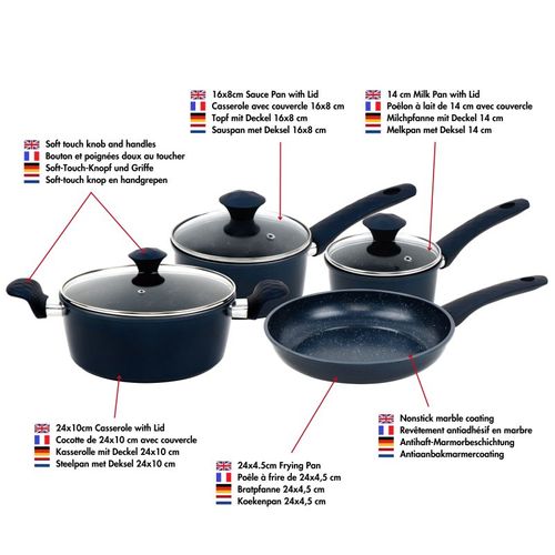 Batterie De Cuisine Forgée Revêtement En Marbre Bleu 7 Pièces  Hg04685-blu