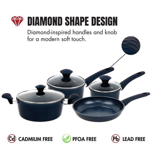 Batterie De Cuisine Forgée Revêtement En Marbre Bleu 7 Pièces  Hg04685-blu