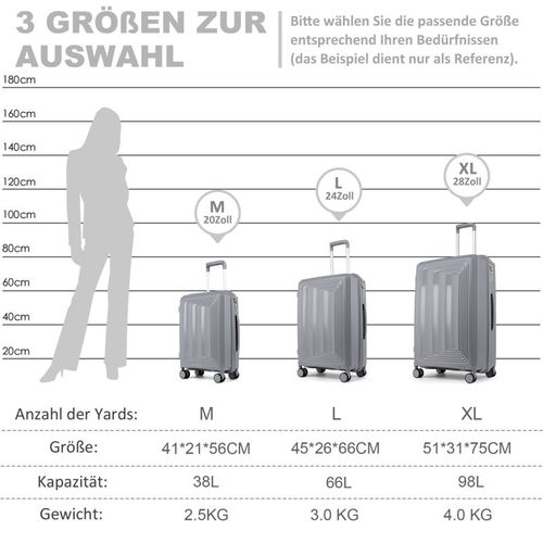 Set 3 Valises 36-67-98 Litres Abs Avec 4 Roulettes Argenté Rllts18747-sil