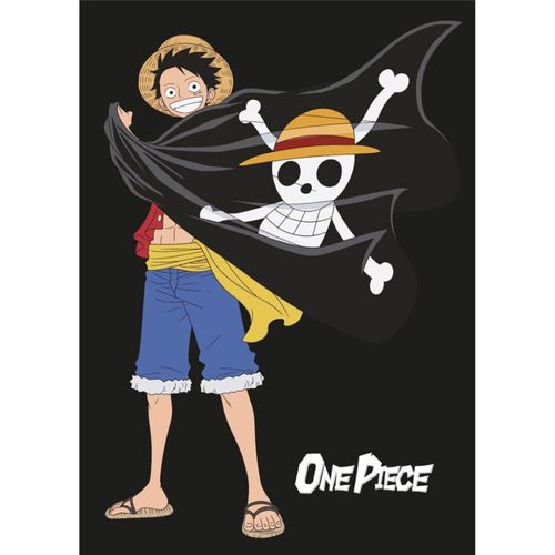 Plaid 110 Cm X 150 Cm One Piece - Luffy Qui Sourit Et Tire Son Drapeau Pirate