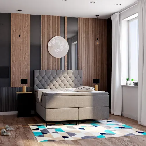 BOXSPRING lit complet taupe CONTINENTAL ép.72 cm 160x200 cm/2x80x200 cm