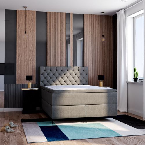 BOXSPRING lit complet gris CONTINENTAL ép.72 cm 180x200 cm/2x90x200 cm vue d'ambiance 1