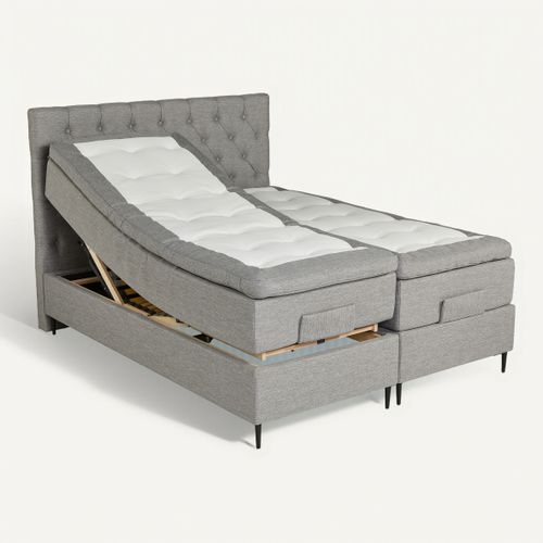 BOXSPRING lit complet relax CONTINENTAL gris 2x80x200 cm ép.66 cm vue 3/4