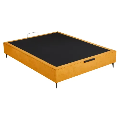 Sommier coffre 140x190 cm DREAMEA EDITION IMPERIAL jaune moutarde vue 3/4