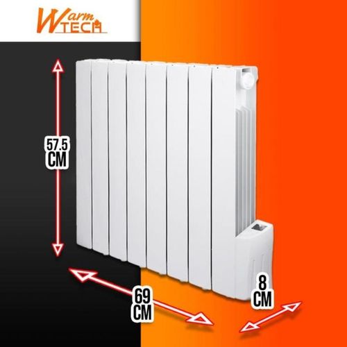 Radiateur à Inertie Fluide 1200 W Blanc, 8 Éléments, Mural, Thermostat LCD