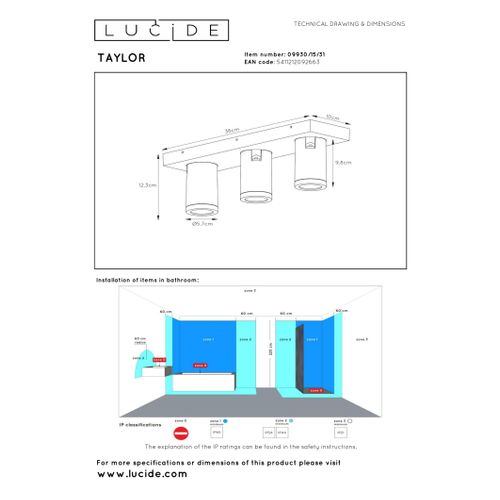 Taylor Spot Plafond - Blanc - 3xgu10 (mr16)