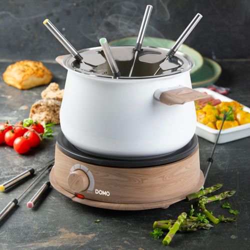 Fondue Électrique 1500 W, 2 L — 8 Personnes, Blanc Effet Bois