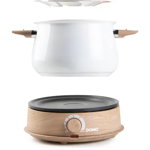 Fondue Électrique 1500 W, 2 L — 8 Personnes, Blanc Effet Bois