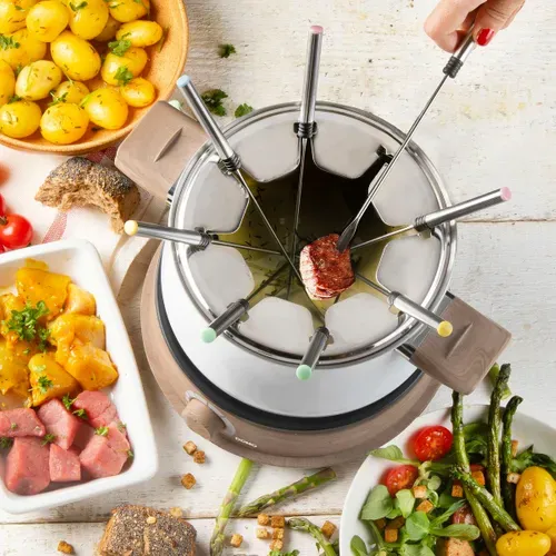 Fondue Électrique 1500 W, 2 L — 8 Personnes, Blanc Effet Bois