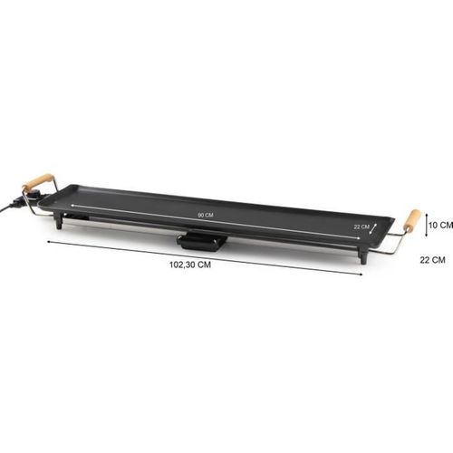 Plancha électrique XXL 1800 W, Plaque Antiadhésive 90 X 22 Cm, Noir