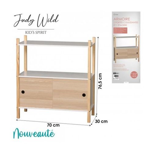 Armoire Avec Portes Coulissantes Et étagère Dream - H. 76,5 Cm. - Blanc Et Bois