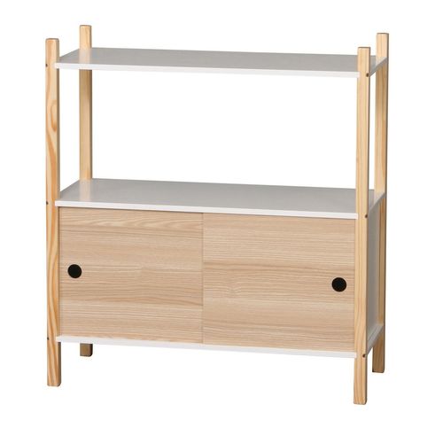 Armoire Avec Portes Coulissantes Et étagère Dream - H. 76,5 Cm. - Blanc Et Bois