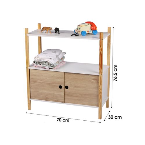Armoire Avec Portes Coulissantes Et étagère Dream - H. 76,5 Cm. - Blanc Et Bois