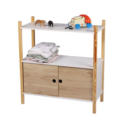 Armoire Avec Portes Coulissantes Et étagère Dream - H. 76,5 Cm. - Blanc Et Bois