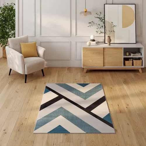 Tapis 120x170cm CLEVELAND Bleu vue d'ambiance 1