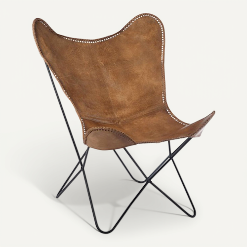 Fauteuil Design En Cuir "papillon" 73cm Marron