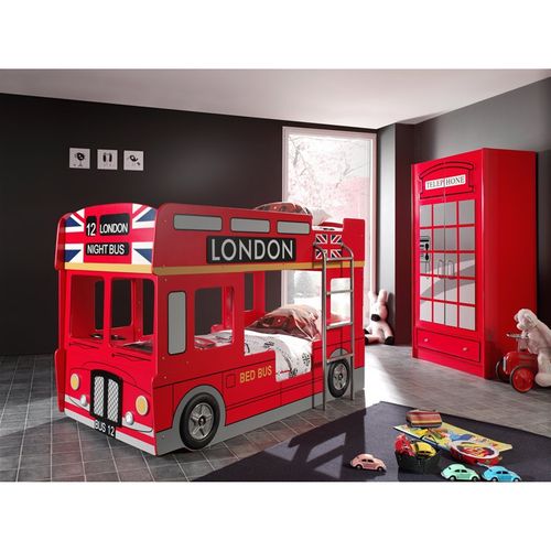 Lit Superposé Enfant Bus "londres" 90x200cm Rouge