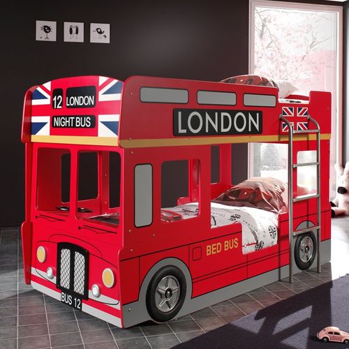 Lit Superposé Enfant Bus "londres" 90x200cm Rouge
