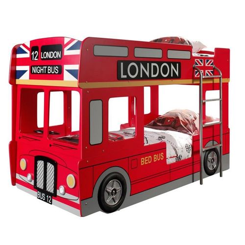 Lit Superposé Enfant Bus "londres" 90x200cm Rouge