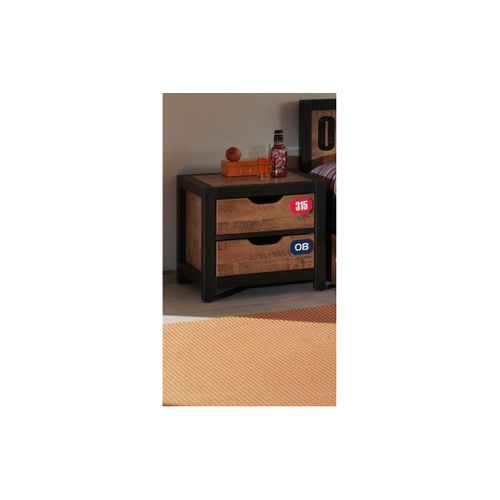 Pack - Lit Enfant et Chevet "alex" 90x200cm Marron et Noir