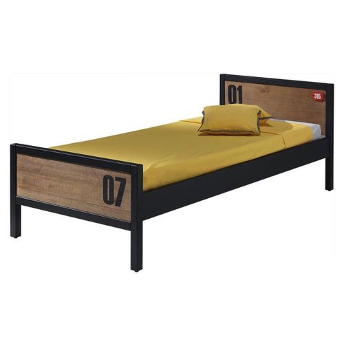 Pack - Lit Enfant et Chevet "alex" 90x200cm Marron et Noir