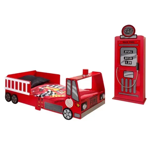 Pack - Lit Enfant "pompier" et Armoire 1 Porte "pompe À Essence" Rouge