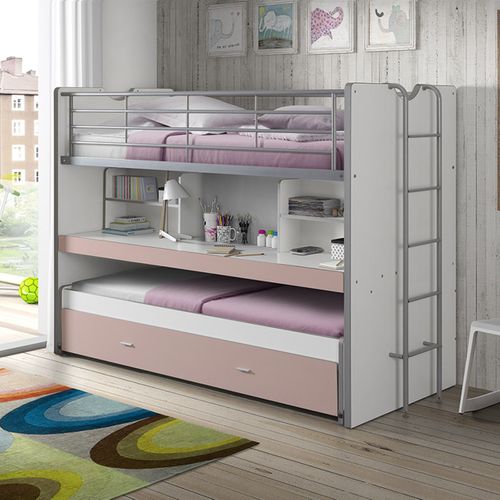 Lit Superposé Enfant "bonny" 90x200cm Rose